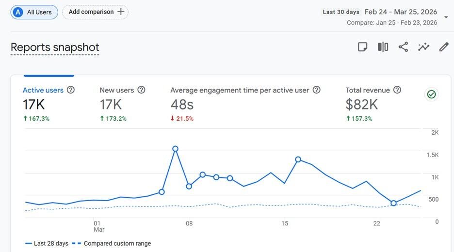 SEO case study results dashboard